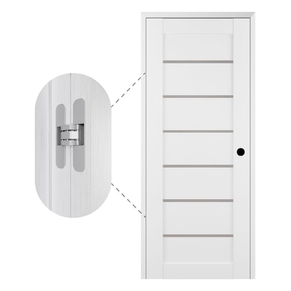 Belldinni Alba 18" x 80" Left-Hand 6-Lite Frosted Glass Bianco Noble Wood Single Prehung Interior Door with Concealed Hinges