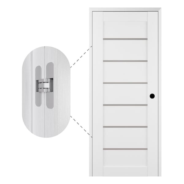 Belldinni Alba 28" x 80" Left-Hand 6-Lite Frosted Glass Bianco Noble Wood Single Prehung Interior Door with Concealed Hinges