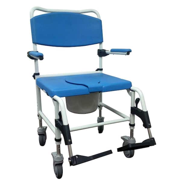 Drive Medical Aluminum Bariatric Rehab Shower Commode Chair with 2 Rear-Locking Casters