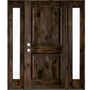 58 in. x 80 in. Knotty Alder 2 Panel Right-Hand/Inswing Clear Glass Black Stain Wood Prehung Front Door with Sidelites