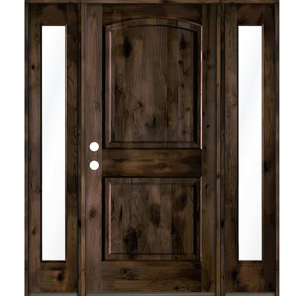 Krosswood Doors 60 in. x 80 in. Knotty Alder 2 Panel Right-Hand/Inswing Clear Glass Black Stain Wood Prehung Front Door with Sidelites