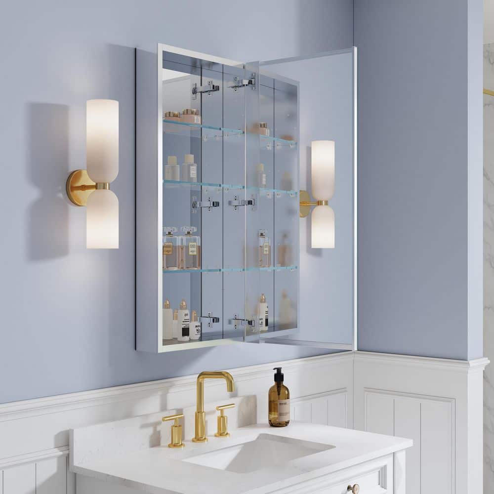 ROSA 16 in. W x 36 in. H Rectangular Aluminum Tri-View Medicine Cabinet with Mirror, Blum Hinge, Adjustable Shelves price history on PriceWatchPro