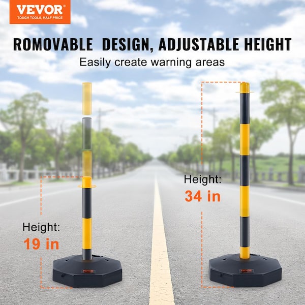 Traffic Delineator Post Cones 30 in. Safety Delineator Barrier w/Fillable Base 8 ft. Chain, Yellow and Black (6-Pieces)