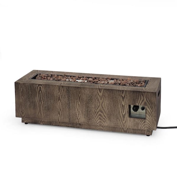 Noble House Reign Brown Wood Pattern Rectangular Metal Outdoor Patio Fire Pit (No Tank Holder)
