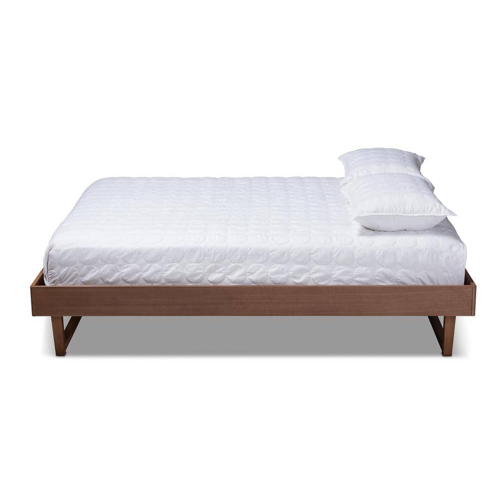 Liliya Walnut Brown Full Size Wood Platform Bed Frame with Slats
