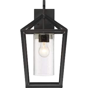 Hopewell Matte Black Outdoor Hardwired Wall Lantern Sconce with No Bulbs Included