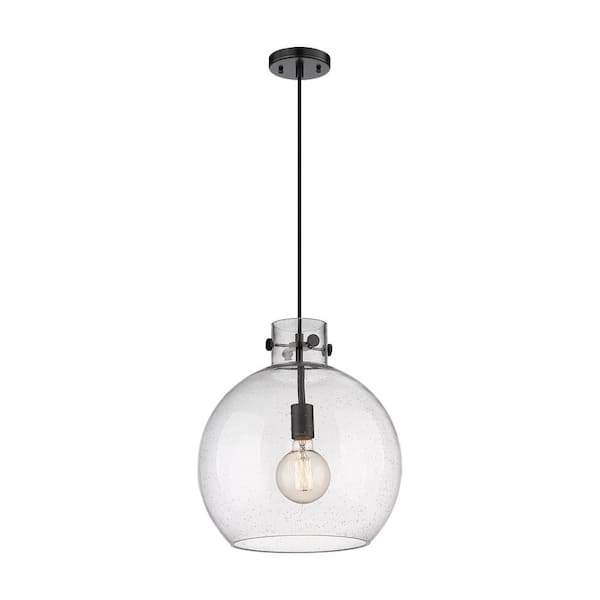 Innovations Newton Sphere 100-Watt 1 Light Matte Black Shaded Pendant Light with Seeded glass Seeded Glass Shade