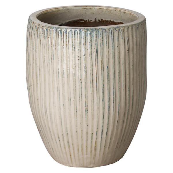 18 in. D x 23 in. H Distressed White Ceramic Round Planter with Drainage Hole