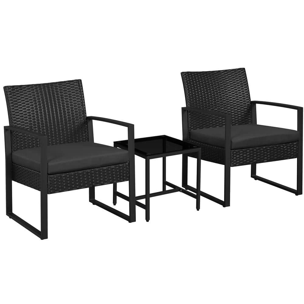 3-Piece Patio Set Rattan Chairs and Table for House Porch Garden price history on PriceWatchPro