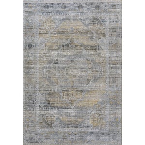 Alanya Ornate Medallion Machine-Washable Gray/Mustard 4 ft. x 6 ft. Area Rug
