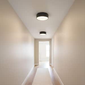 Dartmore 15 in. W x 5.625 in. H 2-Light Midnight Black Modern Flush Mount with Steel Shade and No Bulbs Included