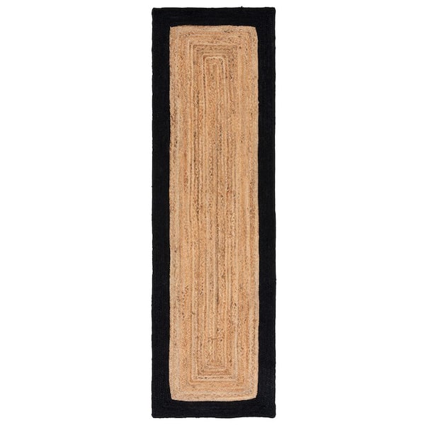 Natural Fiber Beige/Black 2 ft. x 10 ft. Woven Border Runner Rug