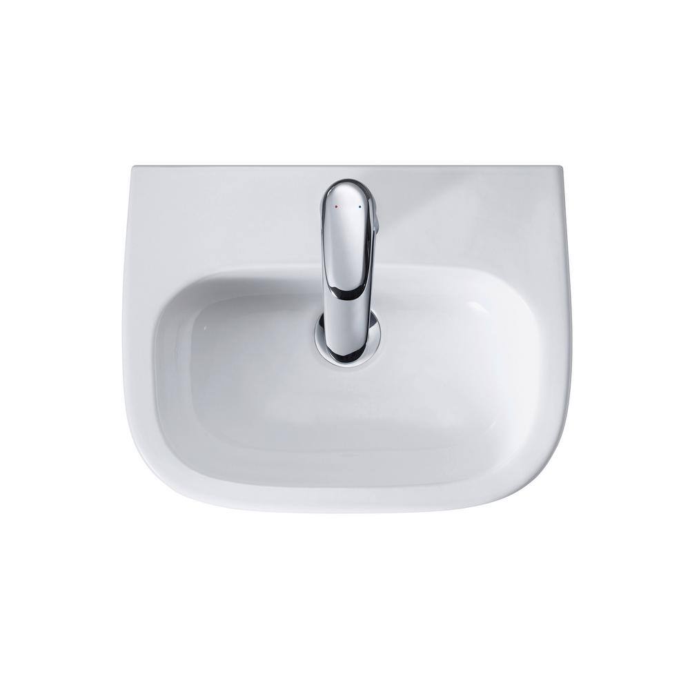 White Ceramic Wall-Mount Bathroom Sink with Overflow