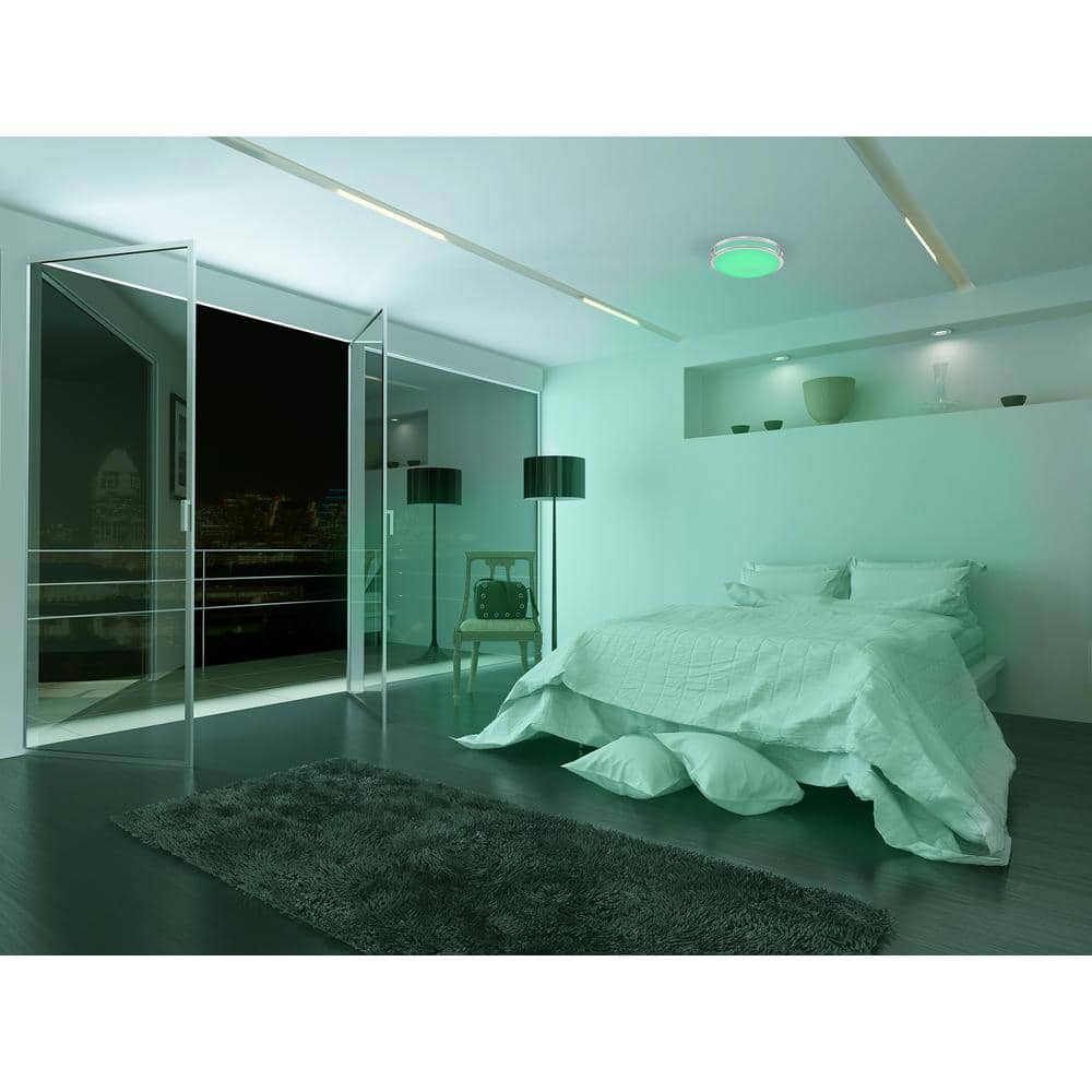 Brushed Nickel Dual-Ring LED Smart Ceiling Light with Color Control