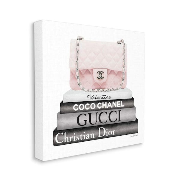 Stupell Industries "Pink Quilted Purse on Modern Chic Bookstack" by Amanda Greenwood Unframed Abstract Canvas Wall Art Print 24 in x 24 in