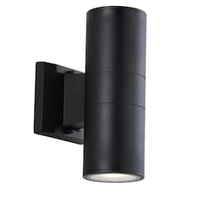 Duo Medium 9.75 in. Black Cylinder Integrated LED Outdoor Metal/Glass Sconce with Uplight