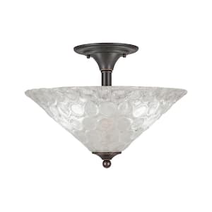 Bristol 11.75 in. 2-Light Dark Granite Semi-Flush with 16 in. Italian Bubble Glass Shade No Bulbs Included