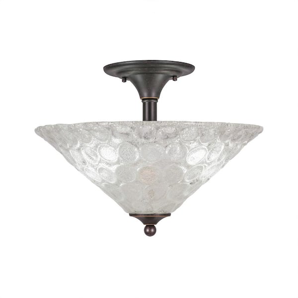 Unbranded Bristol 11.75 in. 2-Light Dark Granite Semi-Flush with 16 in. Italian Bubble Glass Shade No Bulbs Included