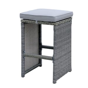 Patio Bar Stool In Aluminum Wicker Frame Outdoor Bar Stools with Gray Padded Fabric Seat (6-Pack)