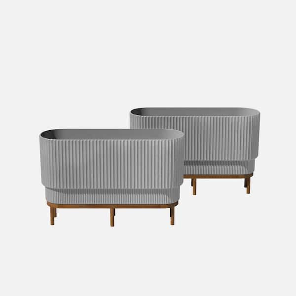Veradek Demi Extra Large Gray Plastic Raised Rectangular Planter with Brown Stand (10 in. L x 30 in. W x 18.25 in. H) (2-Pack)