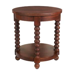 Glenmore Walnut Brown Round Wood End Table with Detailed Legs (22 in. W x 24 in. H)