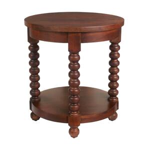 Glenmore Round Walnut Finish Wood End Table with Detailed Legs (22 in. W x 24 in. H)