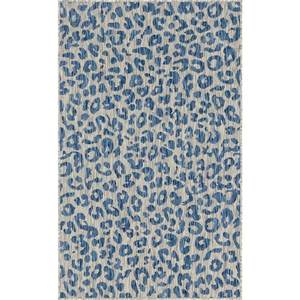 Unique Loom Azure Leopard Outdoor 4 ft. x 6 ft. Area Rug