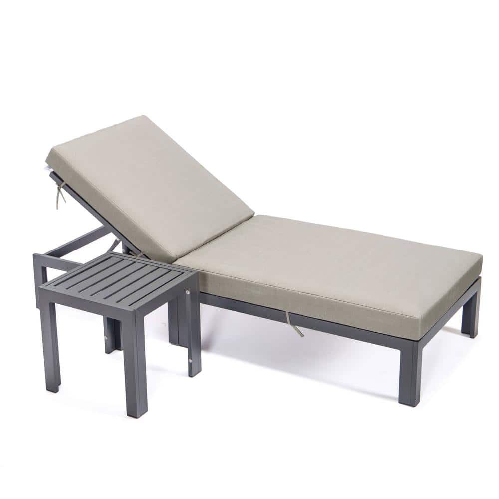 Chelsea Beige Aluminum Outdoor Chaise Lounge with Cushions and Side Table
