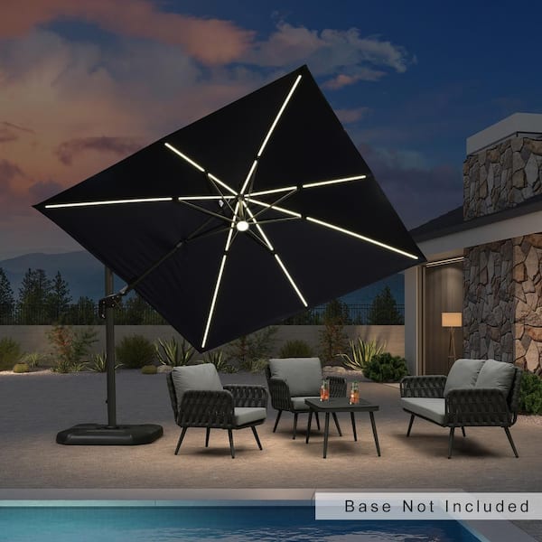 PURPLE LEAF 10 ft. Square Cantilever Umbrella Solar Powered LED Swivel Aluminum Offset 360° Rotation in Navy Blue