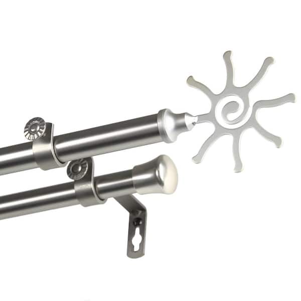 Unbranded 120 in. - 170 in. Adjustable 13/16 in. Double Curtain Rod in Satin Nickel with Sole Finials