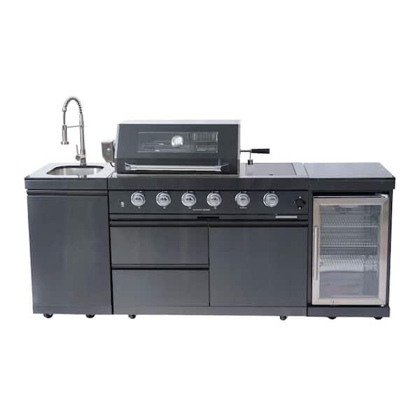 4-Burner Propane Gas Grill Island in Stainless Steel with Sink
