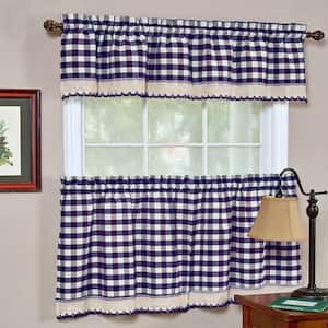 Buffalo Check 14 in. L Polyester/Cotton Window Curtain Valance in Navy