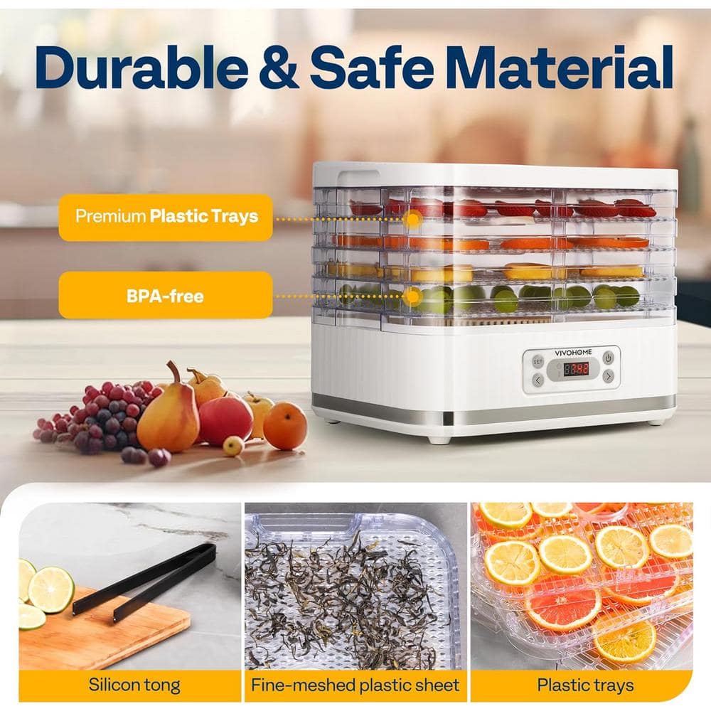 White 5-Tray Electric Food Dehydrator with Digital Timer