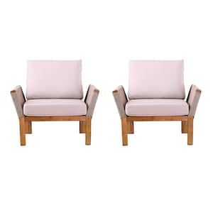 Beringer Oiled Acacia Solid Wood Wood Outdoor Lounge Chair with Natural Cushion (2-Pack)