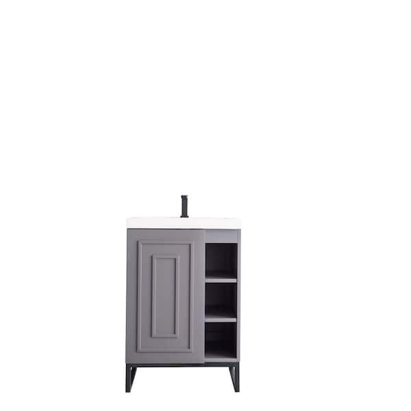 James Martin Vanities Alicante' 23.6 in. W x 18.3 in. D x 35.5 in. H Bathroom Vanity in Grey Smoke & Matte Black with White Glossy Resin Top
