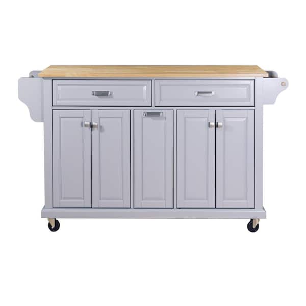 CESICIA Gray Wood Base with Wood Top Rolling Kitchen Island (32-in x 57.63-in x 36-in)