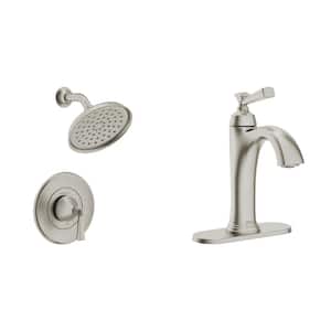 Rumson Single Hole Bathroom Faucet and Single-Handle 1-Spray Shower Faucet in Brushed Nickel (Valve Included)