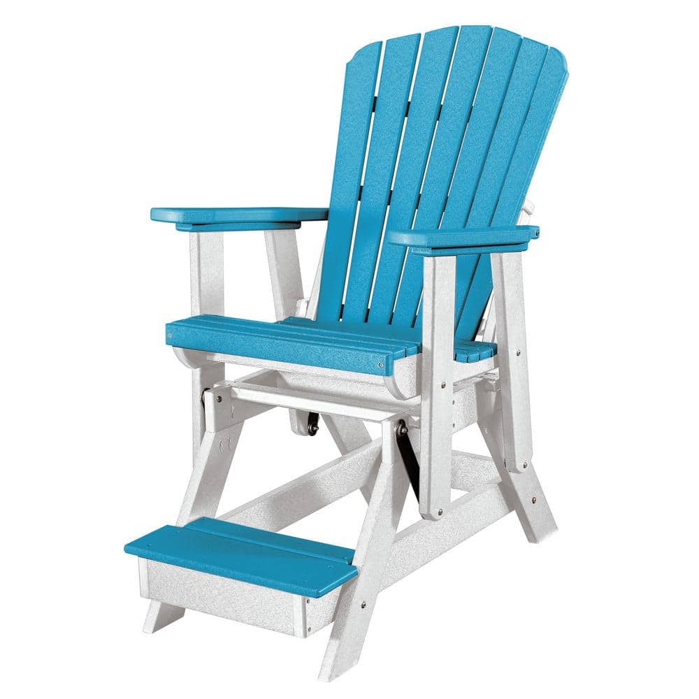 All Poly 27 in. 1-Person Aruba Blue On White Base Composite Outdoor Glider