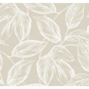 60.75 sq. ft. Oat Beckett Sketched Leaves Nonwoven Paper Unpasted Wallpaper Roll