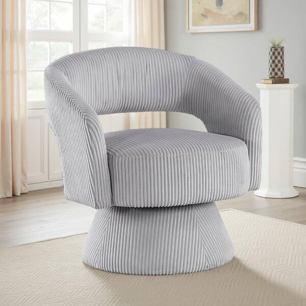 Rayne Gray Corduroy Arm Chair with Round Metal Swivel Base
