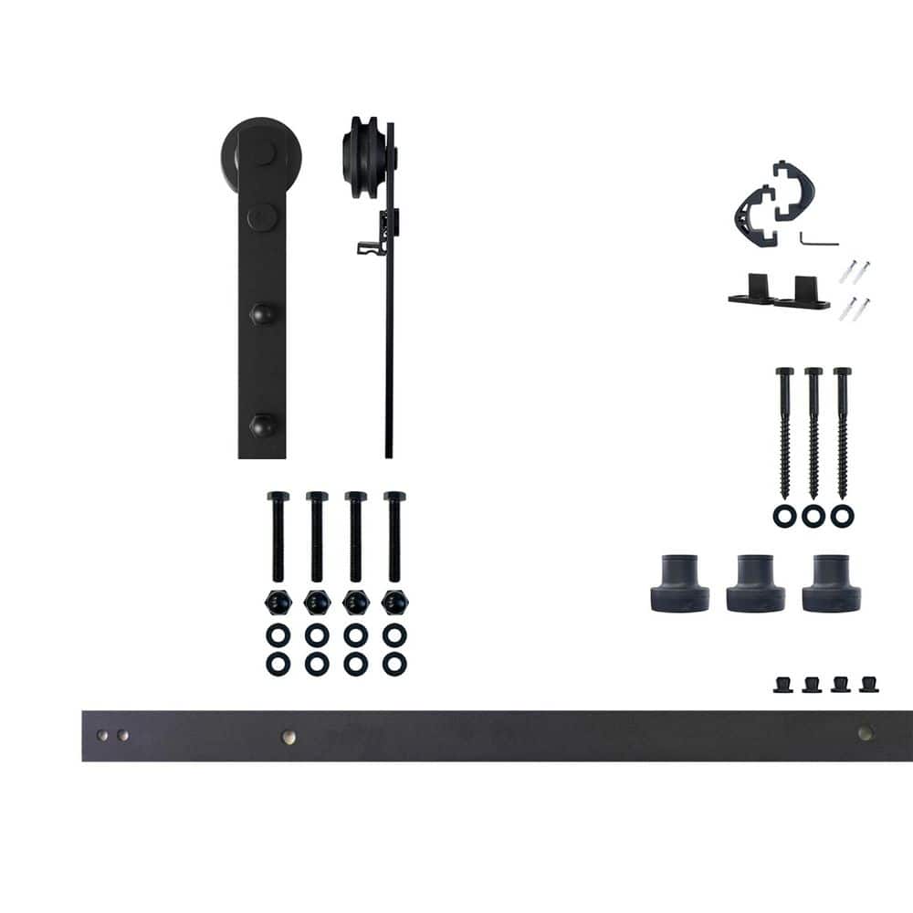 4 ft./48 in. Black Rustic Non-Bypass Sliding Barn Door Hardware Kit Straight Design Roller for Single Door price history on PriceWatchPro