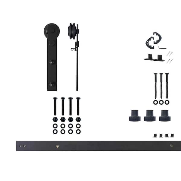 HOMACER 4 ft./48 in. Black Rustic Non-Bypass Sliding Barn Door Hardware Kit Straight Design Roller for Single Door