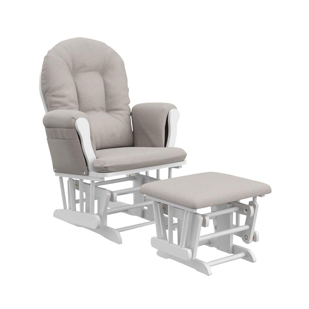 Storkcraft Hoop White with Taupe Swirl Cushion Glider and Ottoman Set, White with Taupe Swirl Cushions -  06550-6161