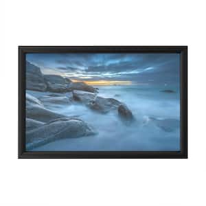 "Blue Hour for a Blue Ocean" by Mathieu Rivrin Framed with LED Light Landscape Wall Art 16 in. x 24 in.