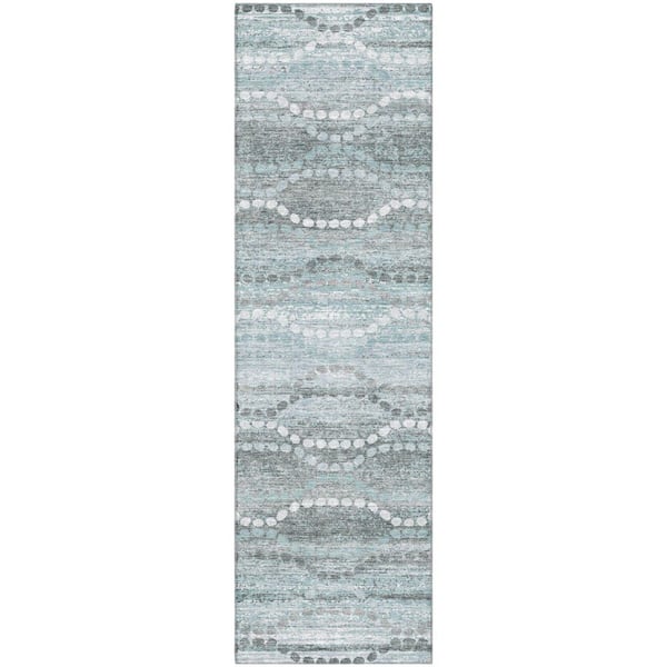 Mayfield Premium Machine Washable Abstract AMF2030 Teal 2 ft. x 7 ft. Runner Rug