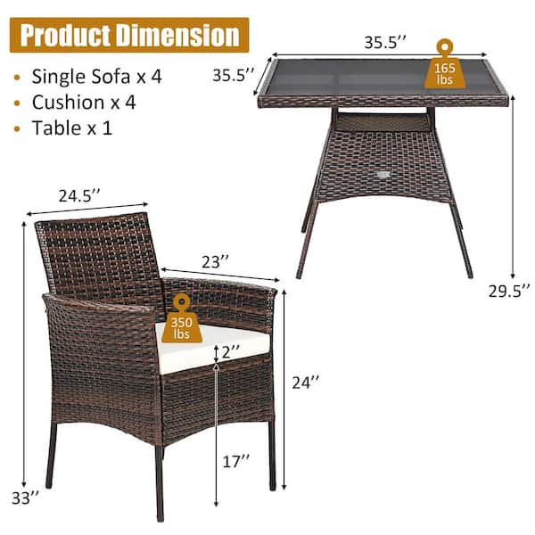 Costway 5 Piece Wicker Patio Rattan Dining Furniture Set Armrest Sofa Chair Glass Table Hw67788 Costway 5 Piece Wicker Patio Rattan, Costway 5 Piece Outdoor Patio Rattan Dining Furniture Set