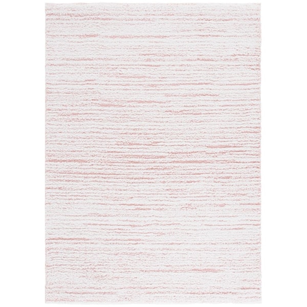 Rumi Shag 8 ft. x 10 ft. Pink/Ivory Abstract Striped Area Rug