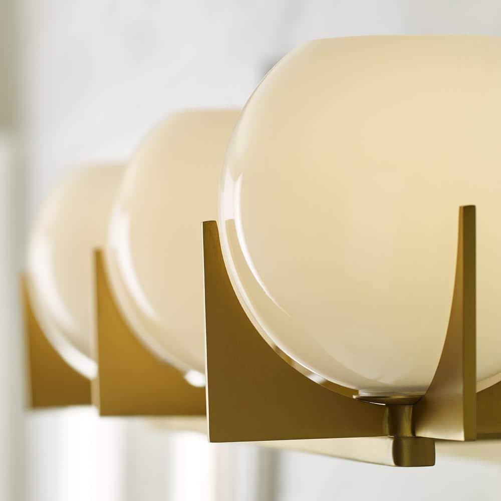 Abbott Mid-Century Modern 3-Light Burnished Brass Vanity with White Milk Glass