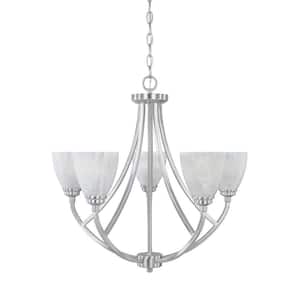 Tackwood 5-Light Satin Platinum Chandelier with Alabaster Glass Shades For Dining Rooms