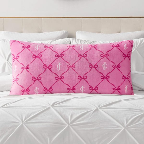 Bow Lattice Hot Pink Plush Polyester 18 in. x 36 in. Body Pillow
